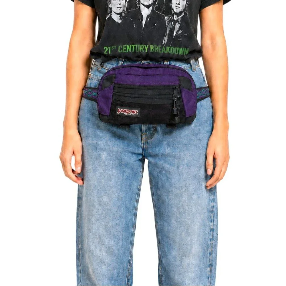 Vintage JanSport Fanny Pack Purple Rip-Stop Nylon Hip Waist Bag Made in USA 1994